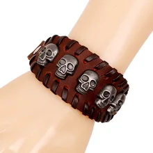 Alta Qualidade Criativa Do Vintage Pulseiras De Couro Do Crânio Charme Bangle para Mulheres Dos Homens Jóia Da Forma Do Punk Presentes Acessório FS057