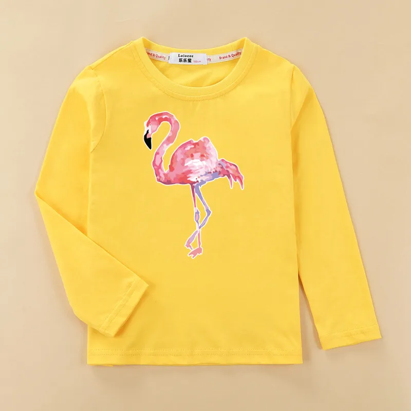 Розовая футболка с рисунком фламинго для маленьких девочек, милая Осенняя брендовая одежда с длинными рукавами хлопковая Футболка с 3D принтом детские повседневные топы с круглым вырезом