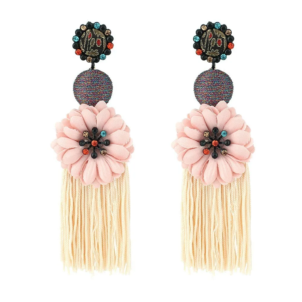 JOUVAL, цветные длинные серьги с бахромой в форме цветка для женщин, элегантные Висячие серьги-капли, стразы, этнические летние ювелирные изделия - Окраска металла: E1840-6