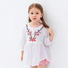 2016 Autumn New Three Quarter Sleeve Shirt 100% Cotton Sweet Children Clothing Flower Embroidery Shirt Baby Girl Clothes Blouse