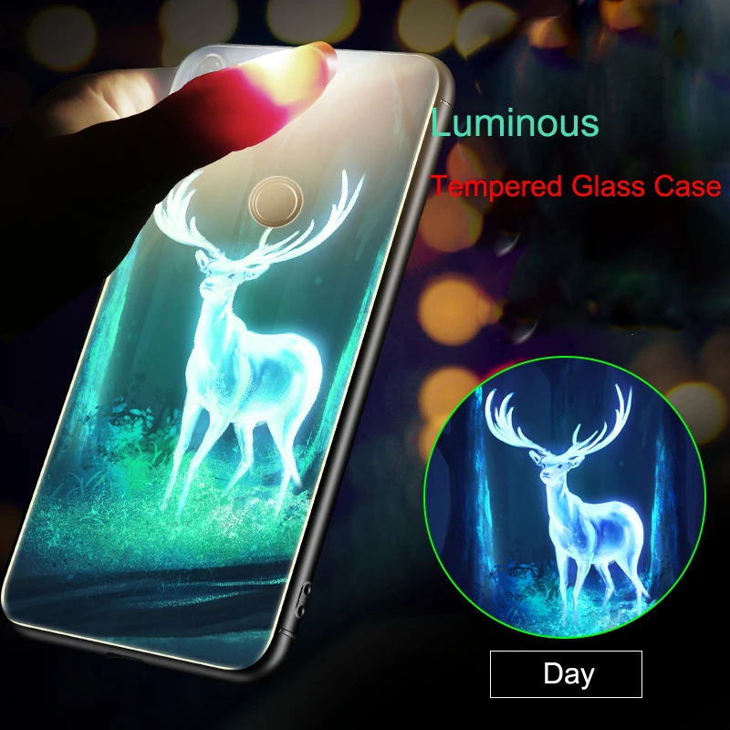 Honor8C Luminous Tempered Glass Case for Huawei Honor 8C 8X Max 7C 7X 9H HD Pattern Glowing in Night Cover Fundas Shell |