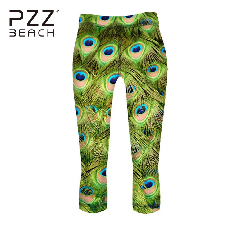 

Stylish Peacock Print Yoga Pants Women Running Clothes XXL Calf Length Sportswear Capri Pencil Pants Slim Super Stretchy