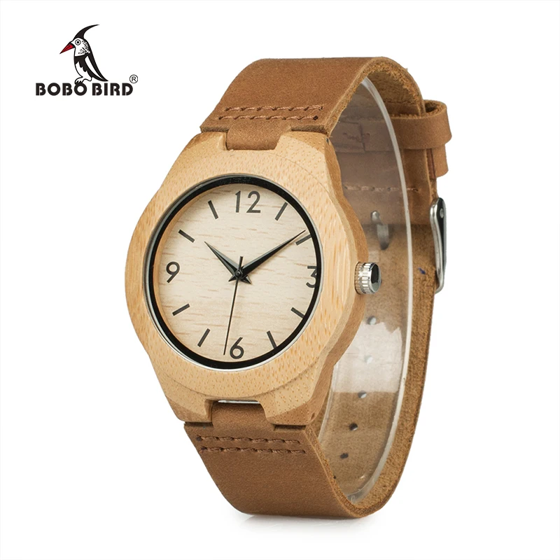 BOBO BIRD WA31A32 Bamboo Wooden Watches for Men Women Number Scales Leather Band Lovers Quartz Watch