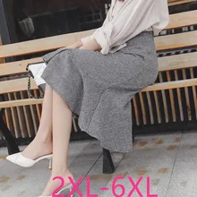 Осень Зима Новинка размера плюс Повседневная Свободная эластичная талия клетчатая длинная юбка с оборками серая Женская юбка большого размера 3XL 4XL 5XL 6XL