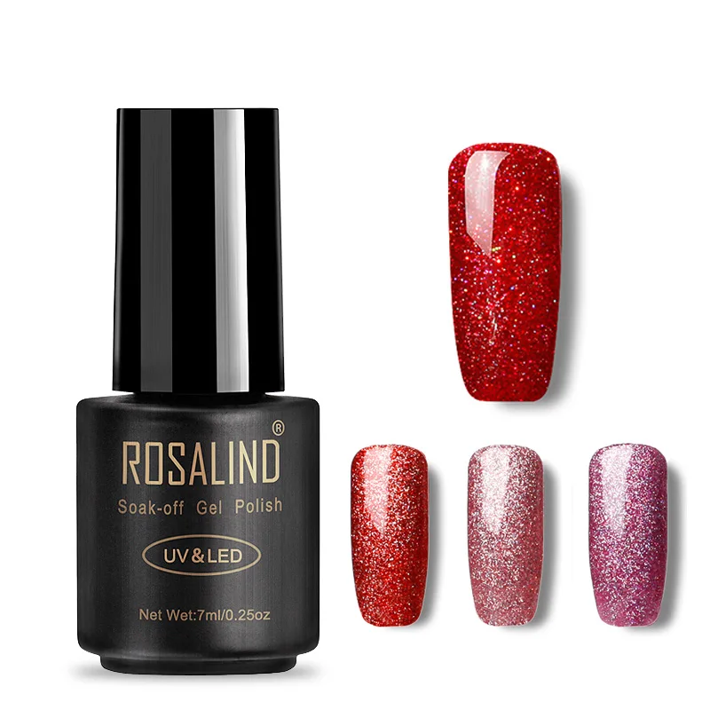Черный флакон ROSALIND Gel 1S 7 мл Радужный Блестящий Гель лак для ногтей УФ