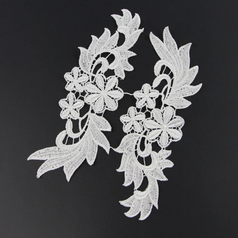 3 Pairs White Polyester Lace Trim Lace Flowers Applique Trim Sewing