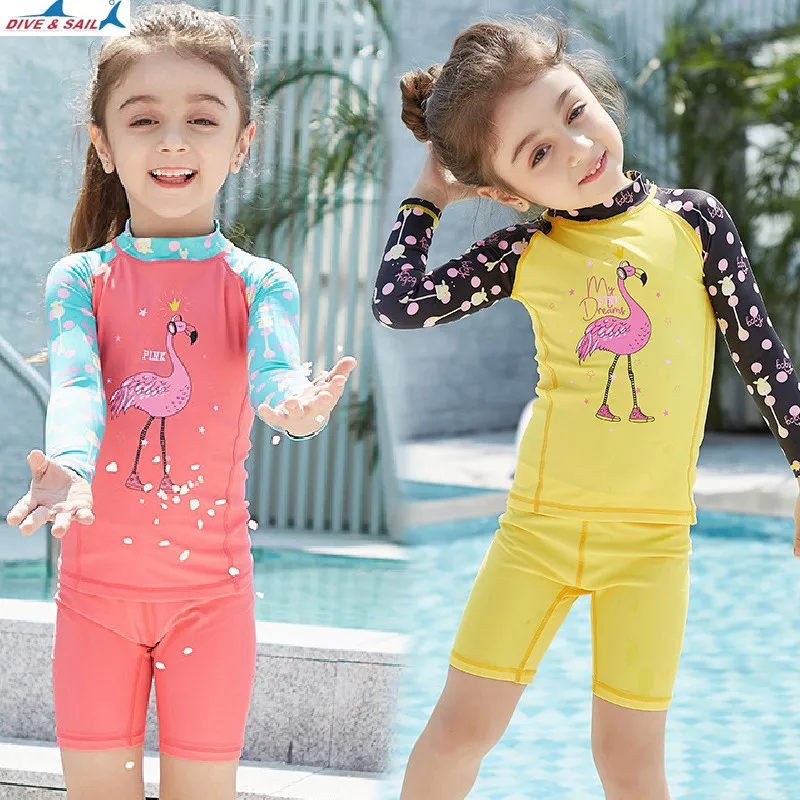 

Kid's Summer Rash Guards Girls Two-pieces Long Sleeve Swimwear UV Protection UPF 50 For Children Surf Swimmging Beach Swimsuit