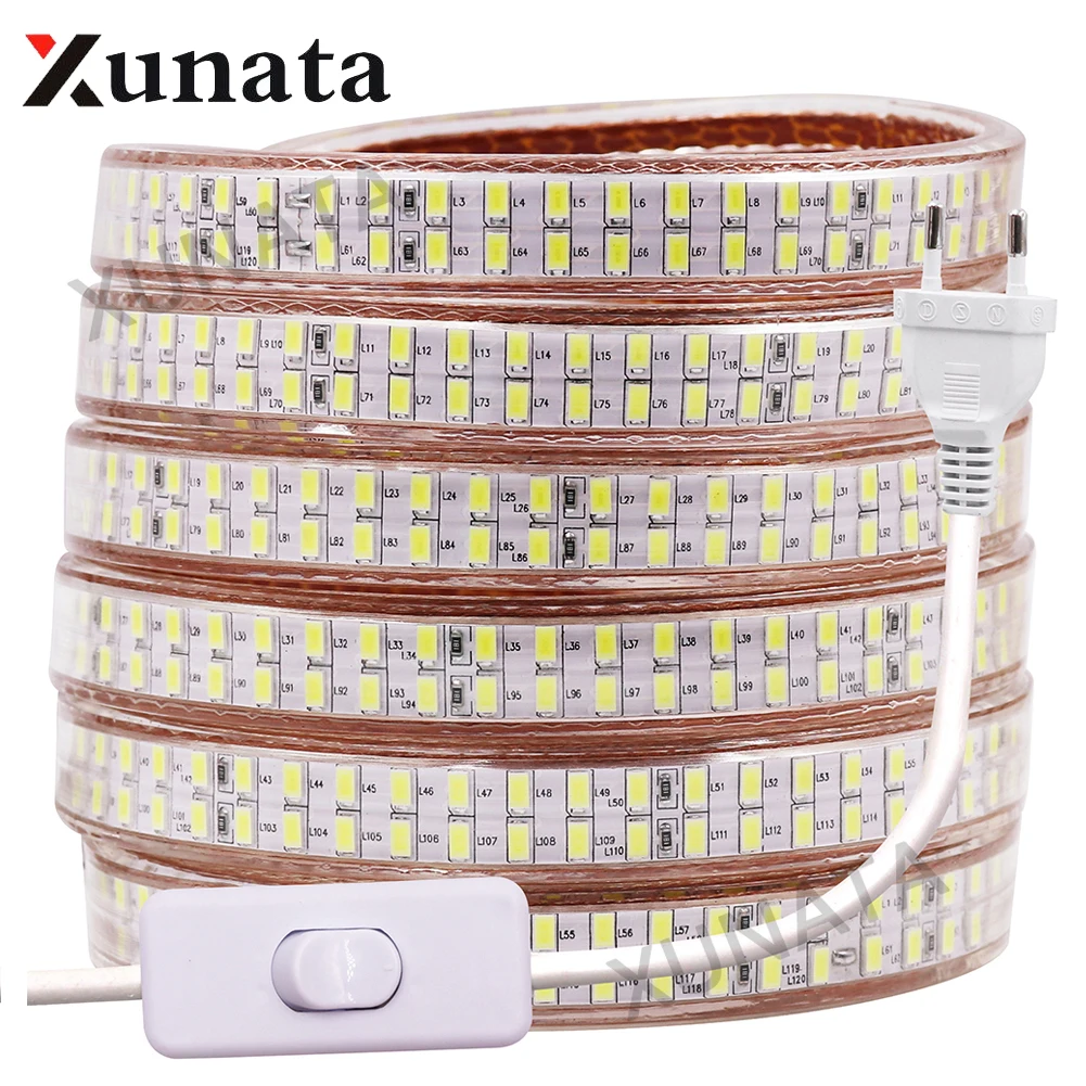 #Best EU US UK 110V 220V 120Leds m Double Row 5730 Led Strip Light Warm White White Waterproof Flex Ribbon Tape LED Stripe With Switch