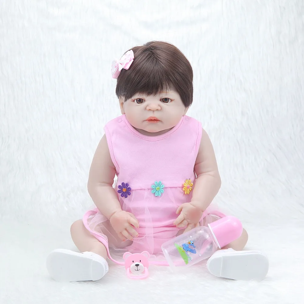 DollsEivvfive Silicone Reborn Baby Doll Smiley Girl 55cm Lifelike Attached Baby Girl Doll Baby