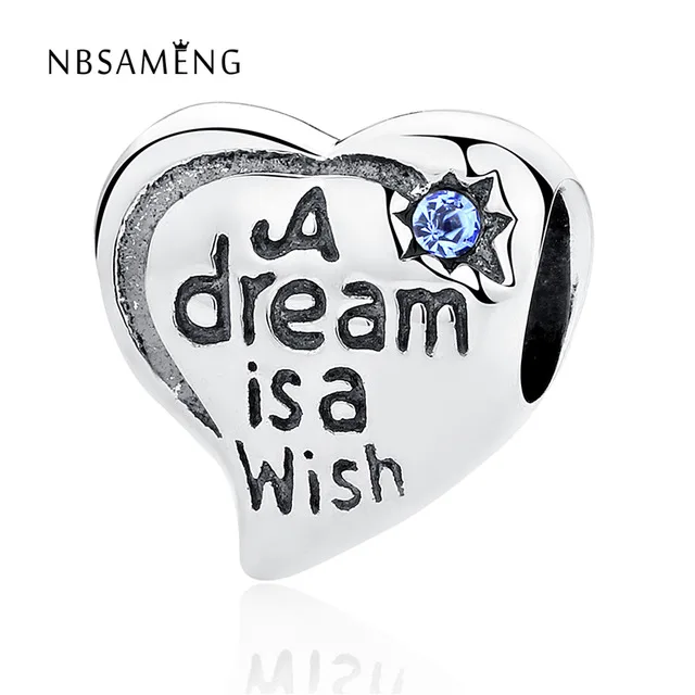 Authentic 925 Sterling Silver Bead Charm Crystal A Dream Is A Wish heart Beads Fit Pandora