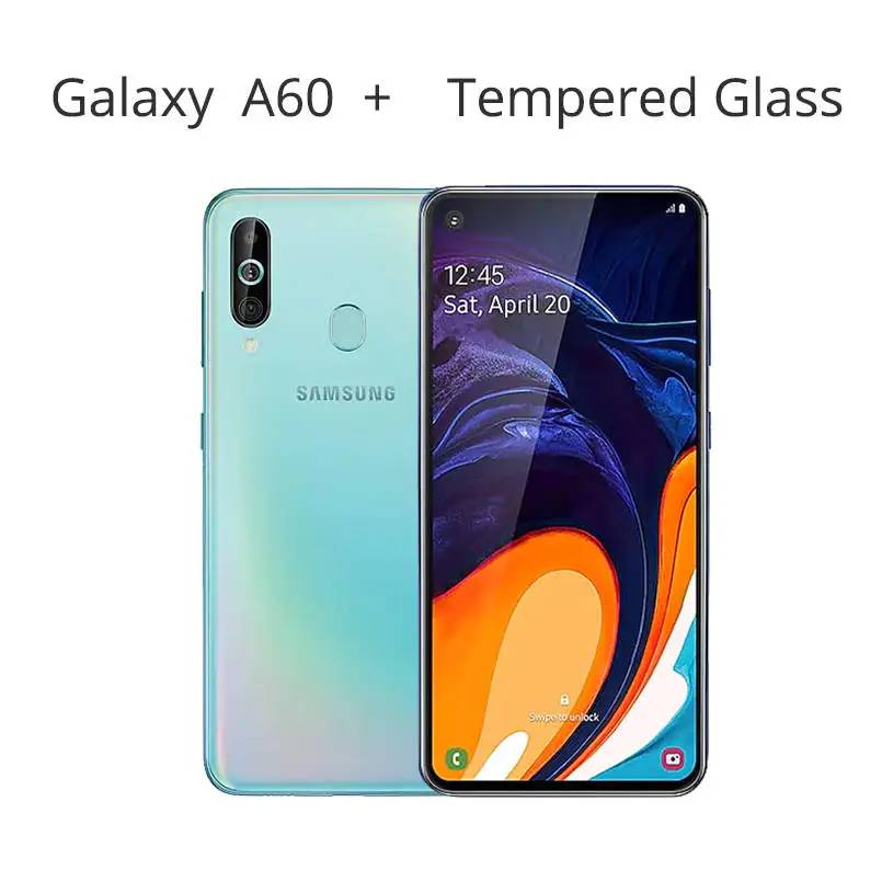 Samsung Galaxy A60 4G Android смартфон 6,3 дюймов полный экран Snapdragon 675 Восьмиядерный 6 ГБ 3500 мАч 32MP Camer NFC мобильные телефоны - Цвет: With Tempered Glass