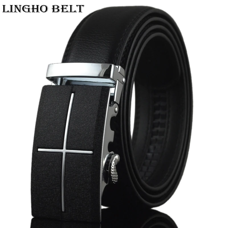 LINGHOBELT 2017 Luxury Mens Business Buckle Automatic Leather Casual