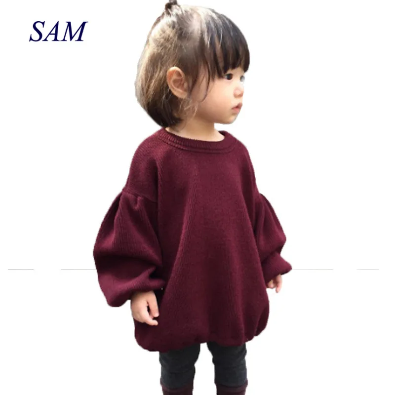 INS explosion children's clothing girls autumn and spring lanterns sleeves solid tops vertical stripe tees for kids | Мать и ребенок