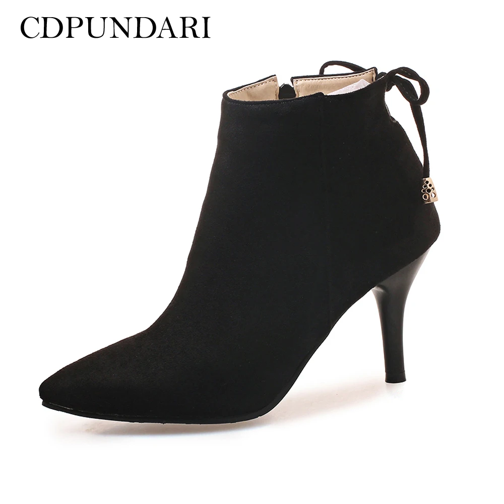 

CDPUNDARI Pointed Toe Ankle boots for women Lace Up High heel boots shoes woman botas mujer botte femme zapatos mujer