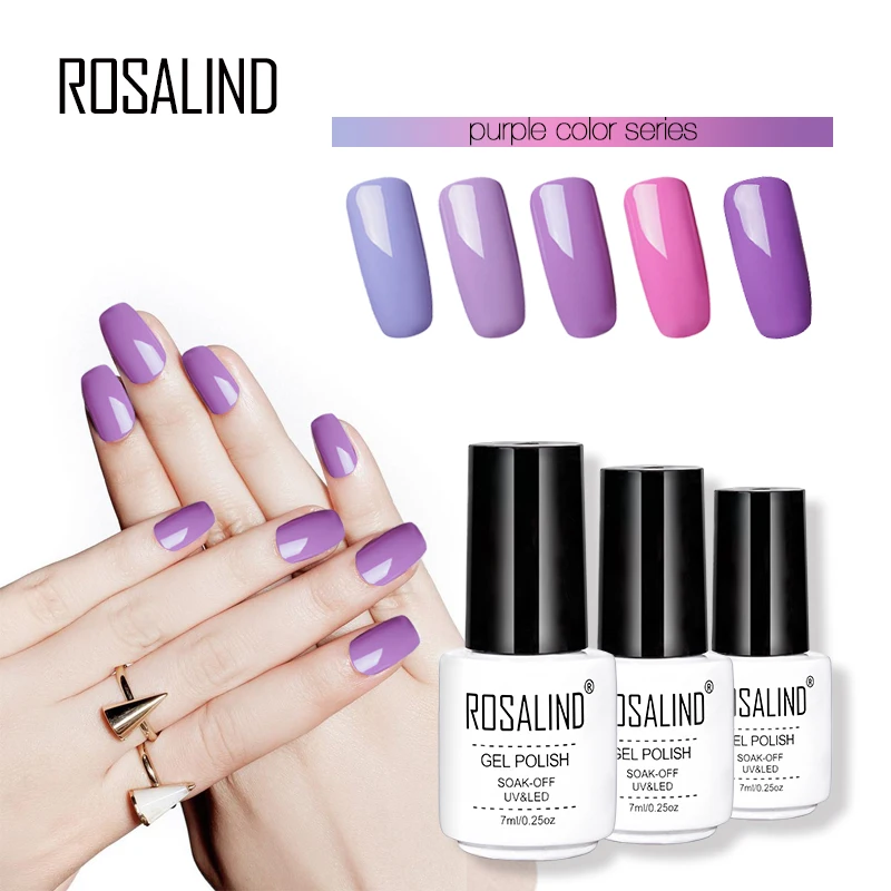 

ROSALIND Gel Polish Set Nail Art Top Coat Primer Purple Color series Nail Gel 1Pcs 7ml UV Semi Permanent Gel Nail Polish