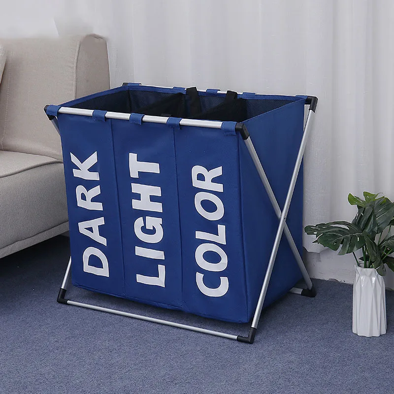 dark blue 3 grid Складная корзина для белья и грязной одежды, три сетки для ванной комнаты, корзина для белья, органайзер для домашнего офиса, металлическая корзина для хранения - Цвет: dark blue 3 grid