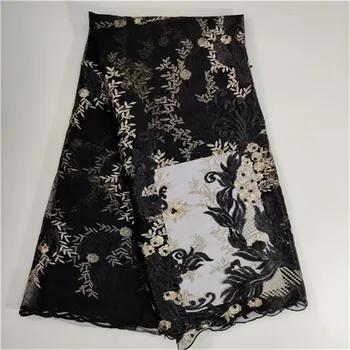 

2019 Fashion Black African Milk Silk Lace High Quality French Net Lace Fabric With Beads For Wedding Dress