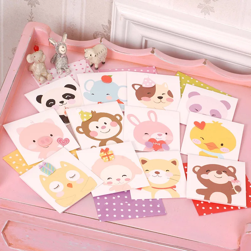 

24pcs Animal design stereoscopic fold Birthday Greeting Cards with Small Envelopes invitation card 10*10cm