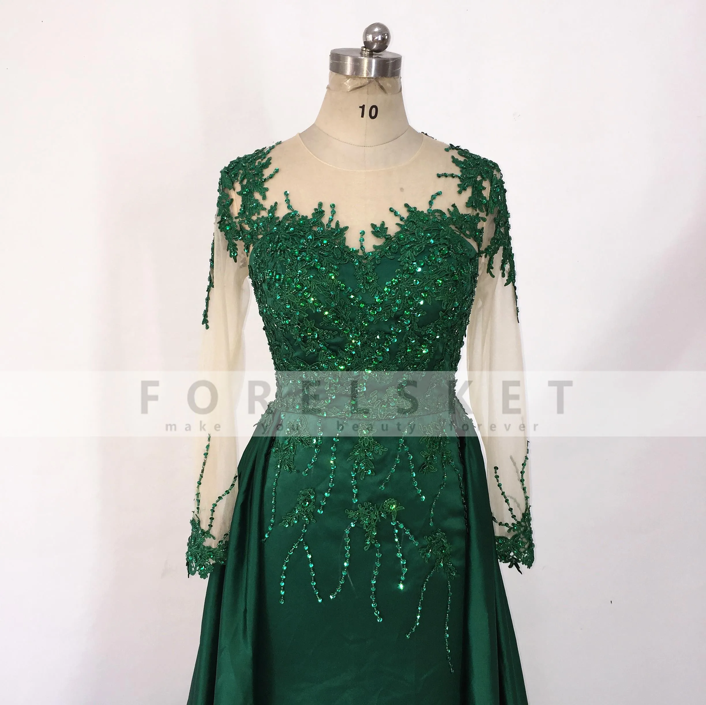 Зеленые Выпускные платья с длинным рукавом в стиле русалки со съемной юбкой из Саудовской Аравии, вечерние кружевные платья с длинным шлейфом