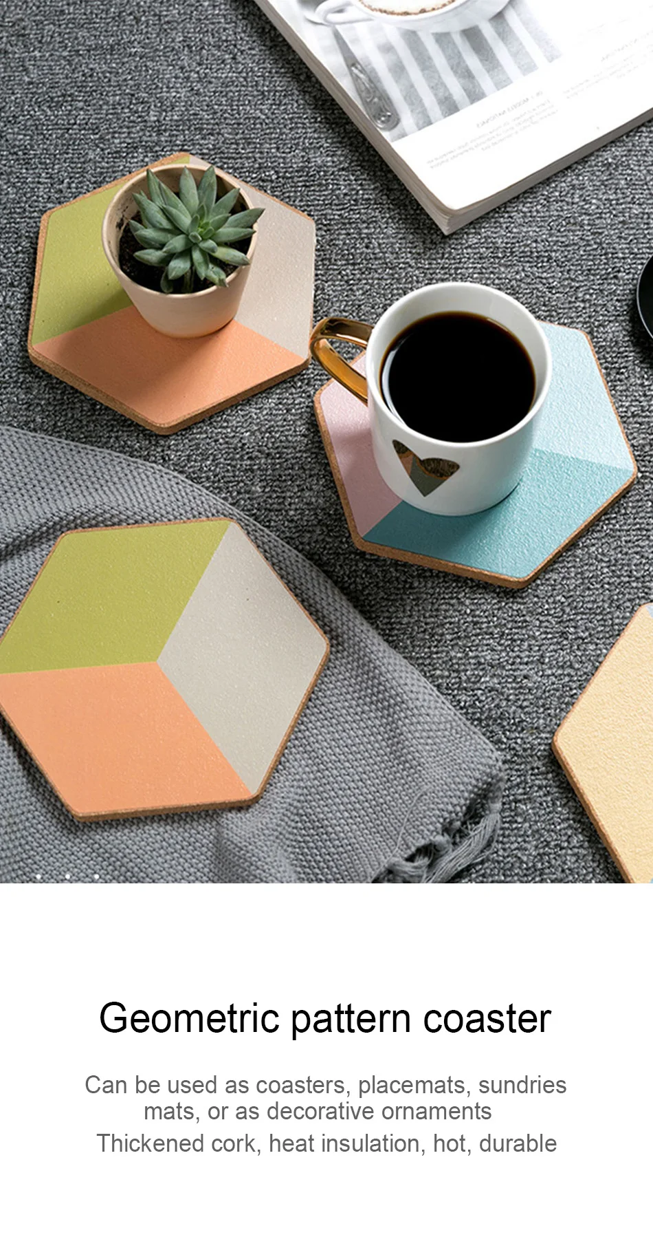 Geometric Diamond Creative Cork Placemat Casserole Pad Insulation Pad Anti-hot Bowl Mat Plate Cushion Table Mat Kitchen Decor  (3)