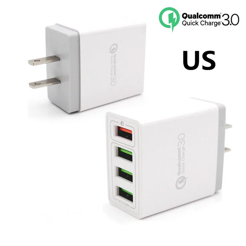 XEDAIN 4-Порты USB Зарядное устройство Quick Charge 3,0 9 V 12 V EU/US 5 V/2.4A Подключите быстрой зарядки для samsung iPhone стены мобильный телефон адаптер - Тип штекера: US  Not Cable  White