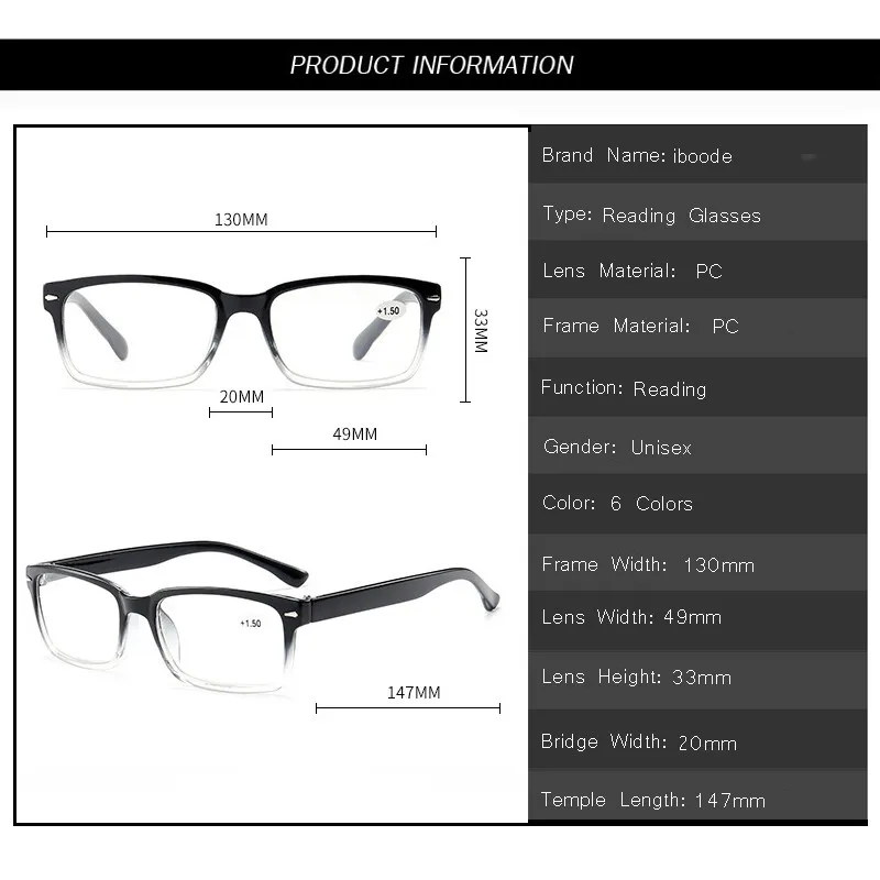 iboode Ultra Light Reading Glasses Men Women Eyeglasses Unisex Presbyopia Eyewear With 1.0 1.5 2.0 2.5 3.0 3.5 4.0 Diopter