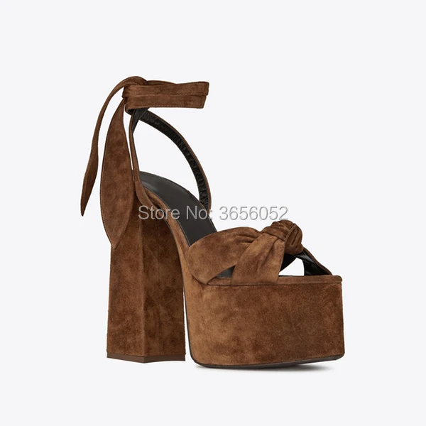 Qianruiti Sandales Femme; коллекция года; Летние пикантные кожаные туфли с бантом; костюм со шнуровкой; женские босоножки на платформе с толстым блочным высоким каблуком для подиума
