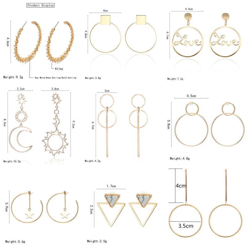 Простые любовные геометрические большие серьги, открытые серьги для лица, круглые звезды, луна, элегантные серьги, подарки для женщин, Свадебная вечеринка