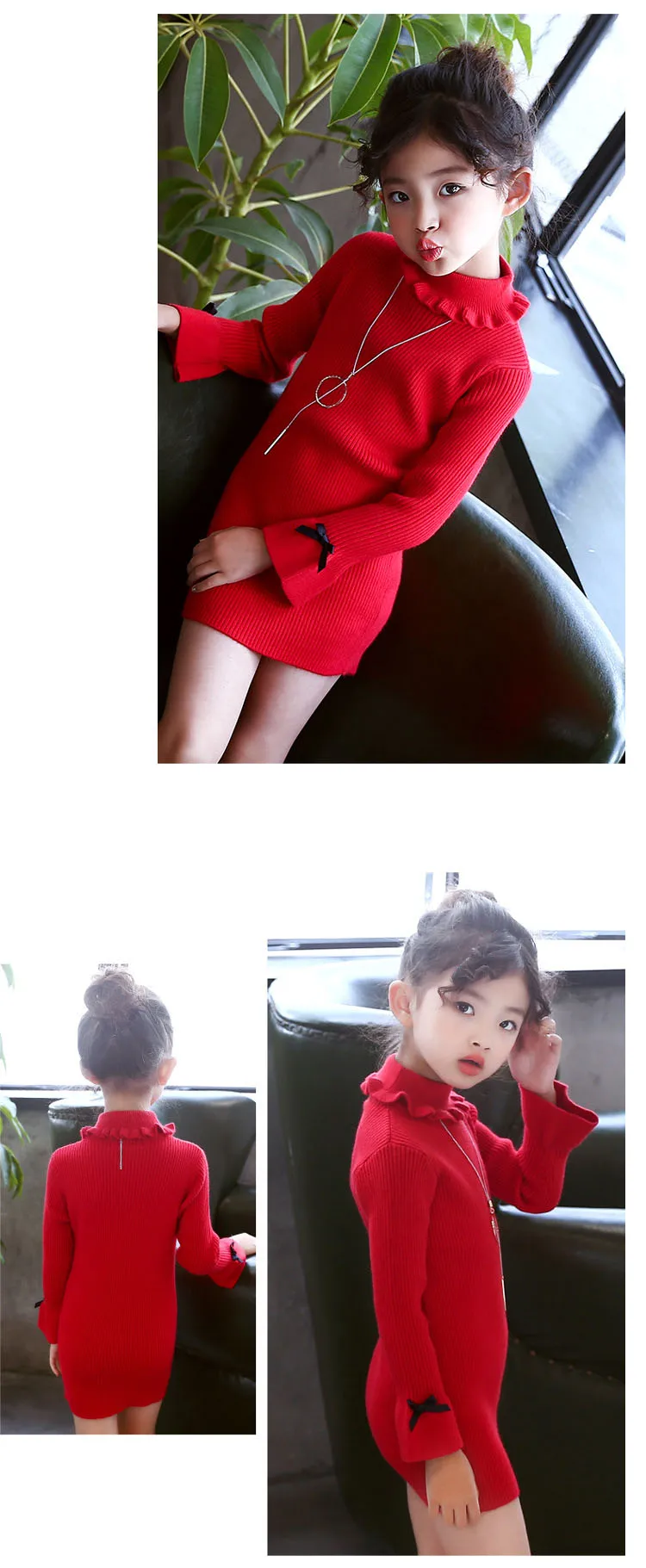 high neck knitting girls sweater dress kids clothes long sleeve knitted red black white autumn winter kids sweater knit tops  5 6 7 8 9 10 11 12 13 14 15 16 years little teenage big girls  white girls dresses  (10)