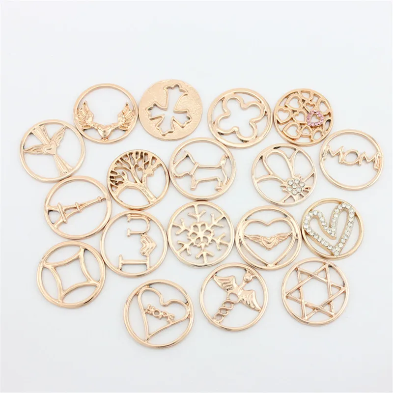 

20PCS Mixed 18 Design Rose Gold Floating Locket Charms 22mm Window Plates Charms fit 30mm Locket Jewelry Pendants Bracelets