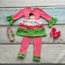 Bonhomme de neige Automne/Hiver tenues bébé écharpe chaude rose dot top ruches ensembles vêtements coton filles boutique avec accessoires assortis