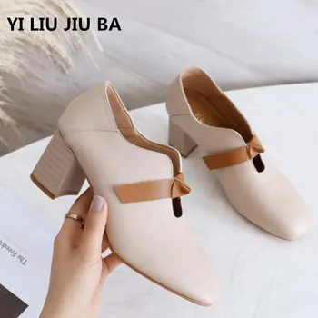 

2019 new spring summer casual ankle high heel women party elegant Comfortable Bow shoes women Plus Size34-40 zapatos mujer **083