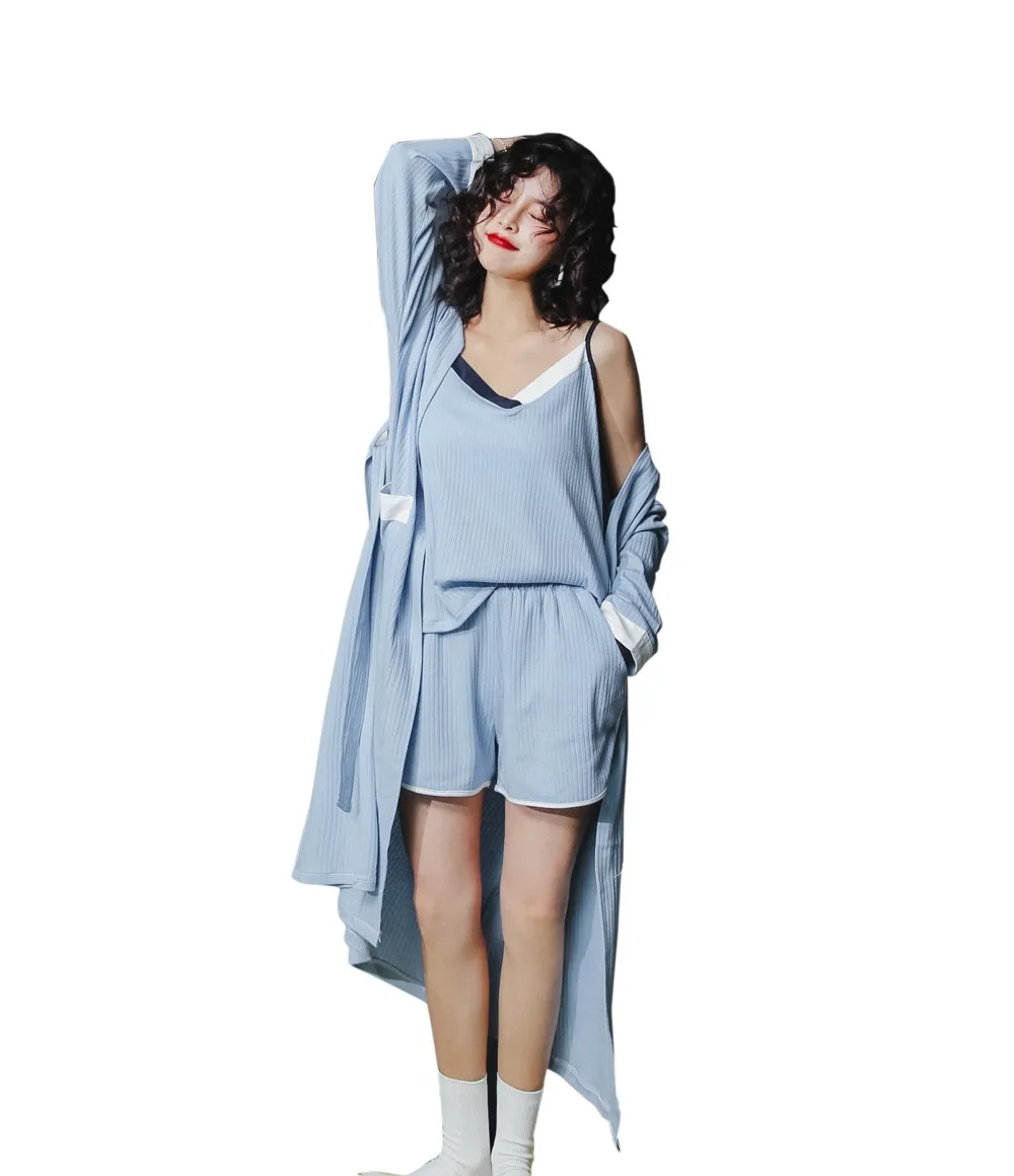 JRMISSLI, женские пижамные комплекты, хлопок, Осенние комплекты из 3 предметов с принтом розы, пижамный комплект, одежда для сна, большой размер, M-XL, домашняя одежда