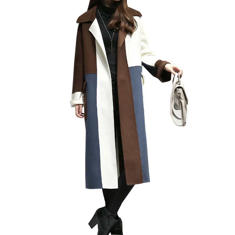 2018 Winter Women Woolen Coat Turn Down Collar Color Patch Women Coat Casaco Feminino Women Cardigans Coat Tops For Women 2018 Winter Women Woolen Coat Turn Down Collar Color Patch Women Coat Casaco Feminino Women Cardigans Coat Tops For Women