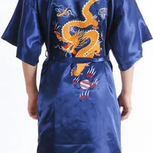 Синий Весна китайских Для мужчин шелковый атлас Вышивка халат Hombres Pijama NowKimono Ванна платье Дракон Размеры размеры s m l xl XXL, XXXL S0103-D