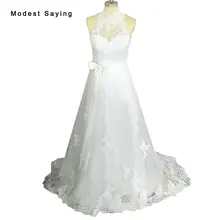 Sexy White A-Line High Neck Applique Beads Lace Wedding Dresses 2017 with Detachable Skirt Long Brazil Bridal Gowns 2 in 1 BW96