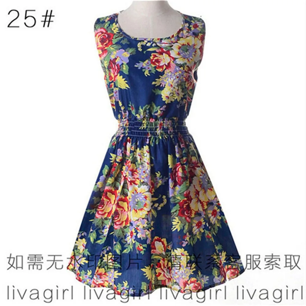 Summer Style Women Dress 2016 Thin Mini O-Neck Sleeveless Short  A Line WOMEN DRESS Plus Size XXL Printed Party Evening Dresses (7)