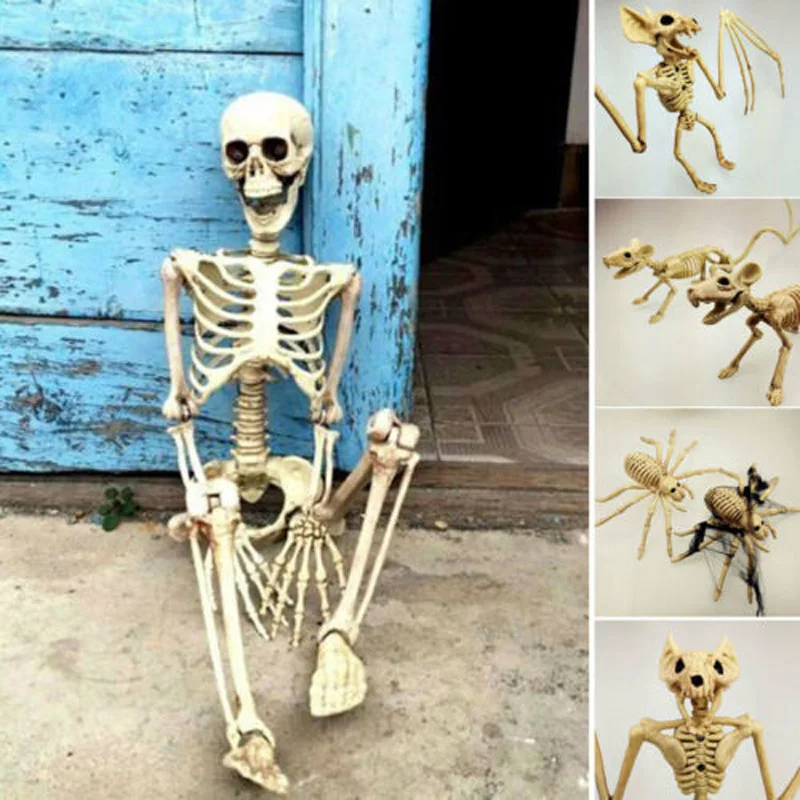 Halloween Decoration Bone Props Animals Skeleton Ornaments Bat Spider Mouse Crow Bones Hallowmas Horror House Party Decor