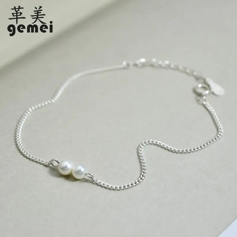 

Gemei 100% 925 Sterling Silver Round Simple Shell Beads Charm Bracelets For Women Simulated-pearl Fashion Party Jewelry