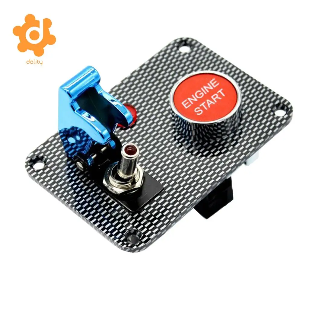 dolity Car Marine Boat RV Start Push Button + Toggle Switch with Blue Cover Panel