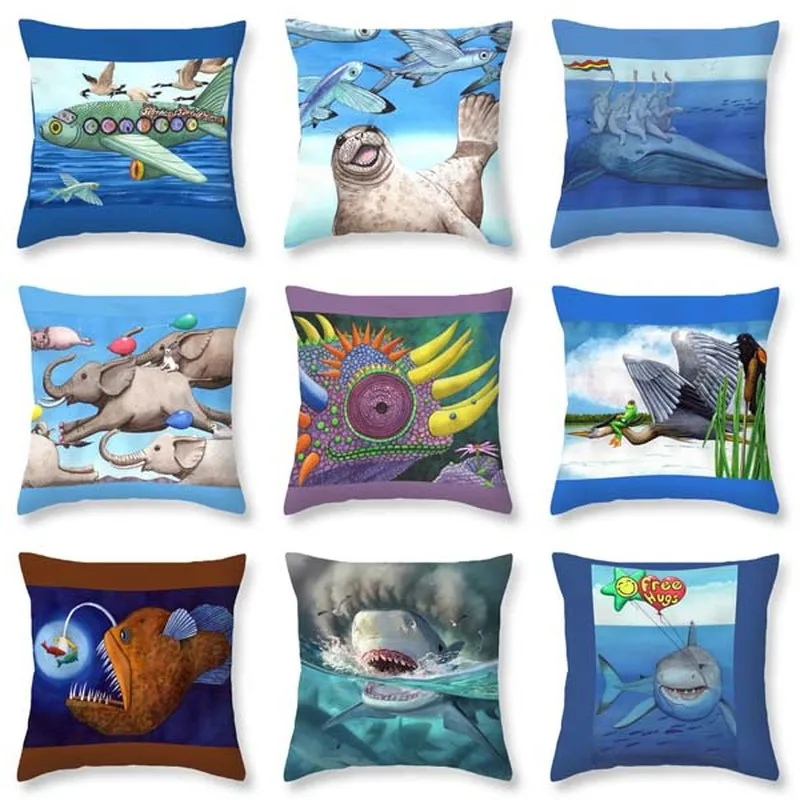 

Marine life pillow covers tiger whale shark printing polyester Throw Pillow sofa pillowcase seat car waist pillow cushion cover