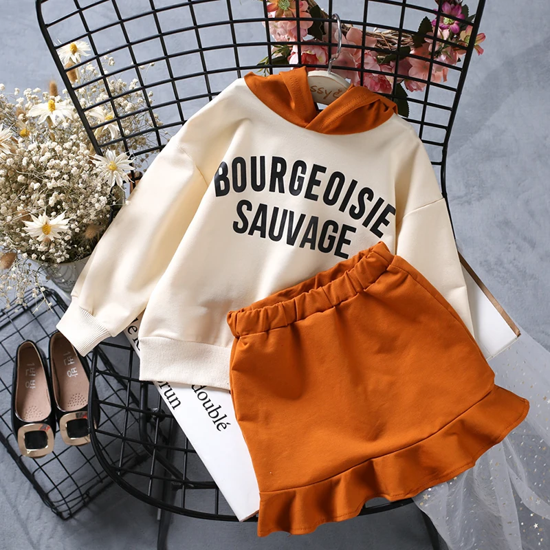 

Girls Clothing Sets 2019 Autumn Winter Children Girl Suit Toddler Clothes Girl Long Sleeve Hooded Tops+ Skirt 3-7Y Dresses