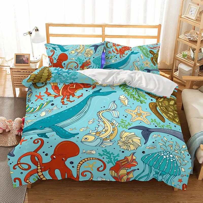 Fanaijia Marine life bedding Sets king size Duvet Cover set with pillow case Home textile kids