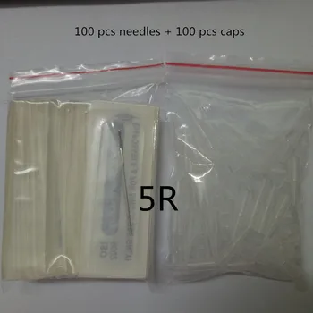 

100Pcs 5R needles and 100 pcs 5R caps For Permanent Makeup Good Quality Traditional Tattoo Needles Independent Package