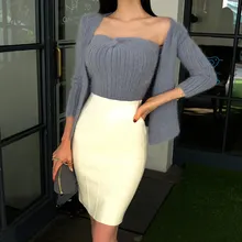 Autumn and winter new women’s sexy and elegant color mink wrapped chest cardigan knit cardigan two piece suit