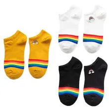 Женские летние тонкие хлопковые короткие носки-лодочки Harajuku для девочек-подростков, с вышивкой в виде радужных мостов, Нескользящие чулочно-носочные изделия