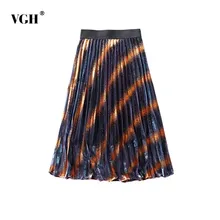 VGH летняя популярная цветная Высокая юбка с тонкой талией для женщин Винтажная полосатая плиссированная миди юбка женская мода новая волна
