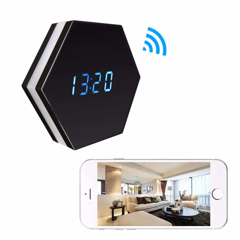 Мини Камера Clock 1080P H.264 ночного Цвет зеркало электронные Беспроводной ИК Ночное