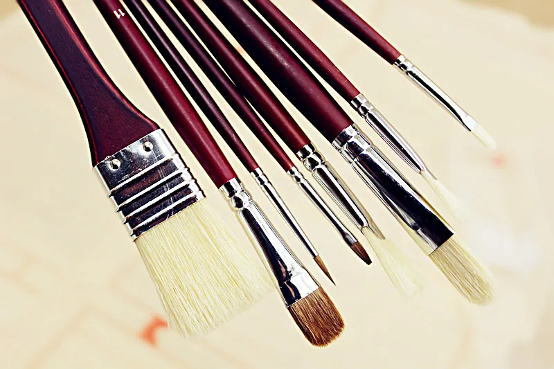 

8pcs box gouache watercolor brush fish tail fan shape weasel hair wool pig hair paintbrush Professional oil paint brush artists