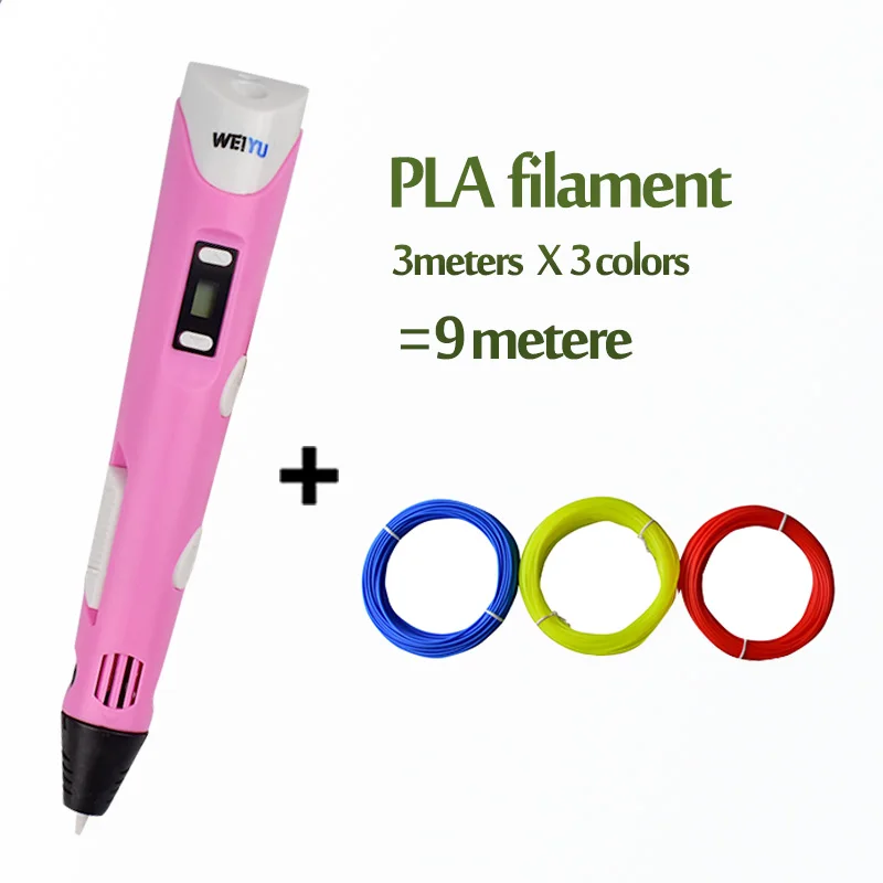Pink and 9m weiyu, 3d Ручка, 3d печать, ручка для рисования, сделай сам, 3 d принтер, ручки с 10 цветами, 20 цветов, s, 100/200 метра, pla пластик, для детей, подарок - Цвет: Pink and 9m